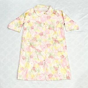 Vintage Pastel Floral Short Sleeve Quilted Housecoat Bed Jacket Robe